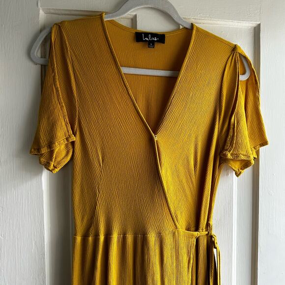 Lulus Much Obliged Golden Yellow Wrap Maxi Dress - Picture 3 of 7